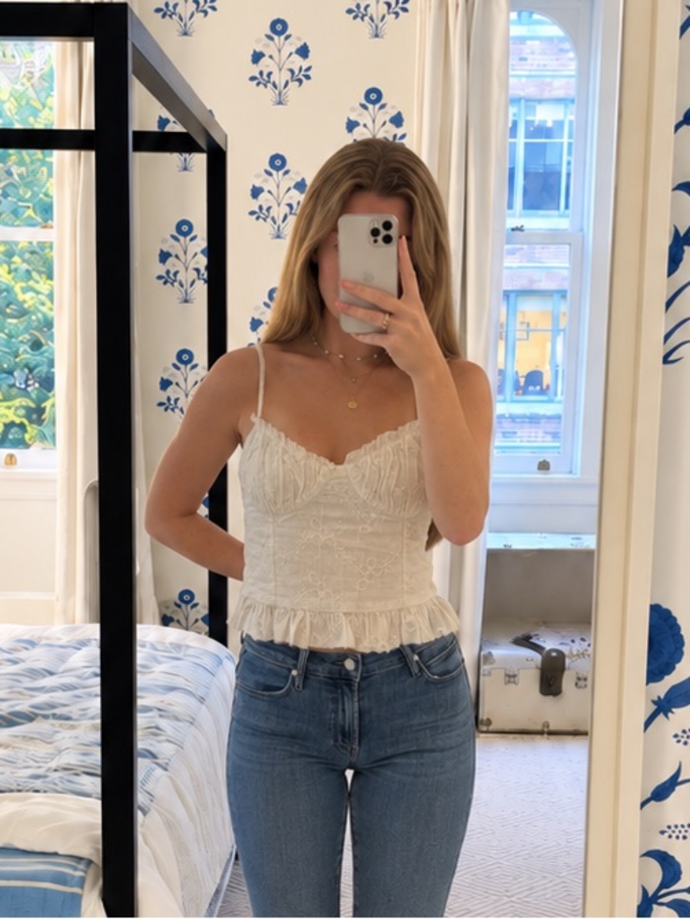 Zara Ruffle Eyelet Bustier Top